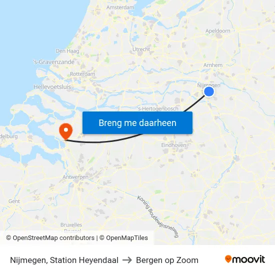 Nijmegen, Station Heyendaal to Bergen op Zoom map