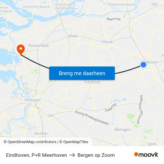 Eindhoven, P+R Meerhoven to Bergen op Zoom map
