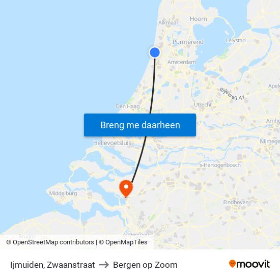 Ijmuiden, Zwaanstraat to Bergen op Zoom map