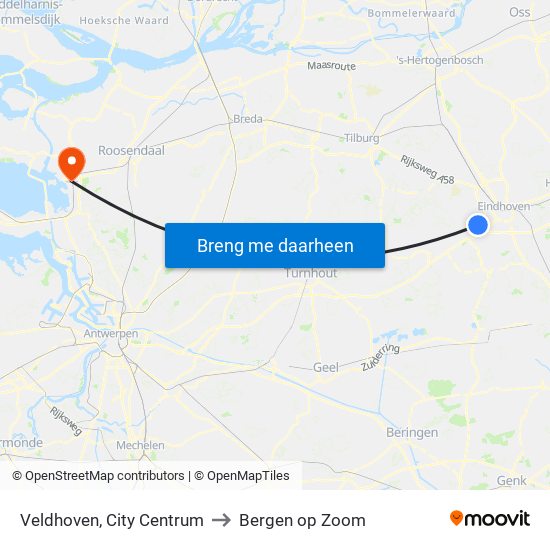 Veldhoven, City Centrum to Bergen op Zoom map