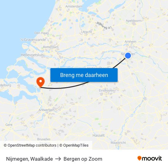 Nijmegen, Waalkade to Bergen op Zoom map
