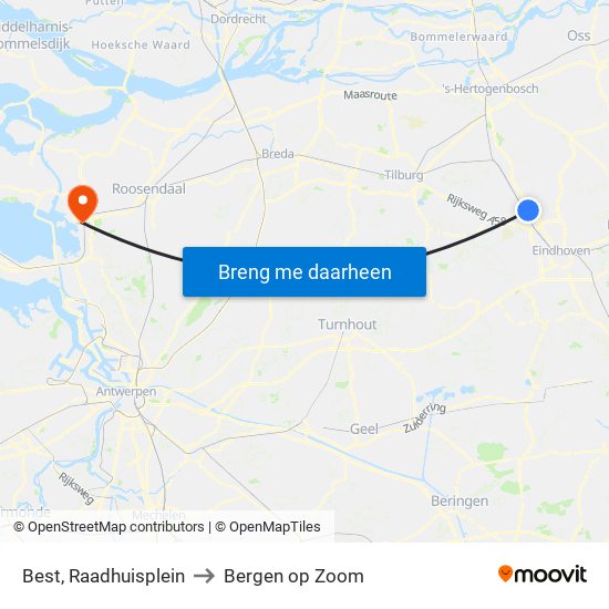 Best, Raadhuisplein to Bergen op Zoom map