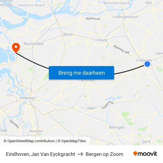 Eindhoven, Jan Van Eyckgracht to Bergen op Zoom map