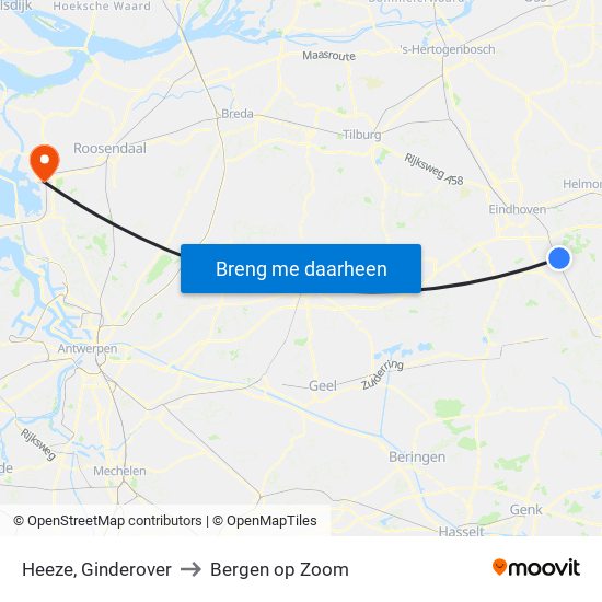 Heeze, Ginderover to Bergen op Zoom map