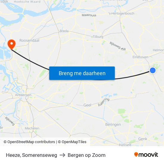 Heeze, Somerenseweg to Bergen op Zoom map