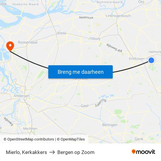 Mierlo, Kerkakkers to Bergen op Zoom map