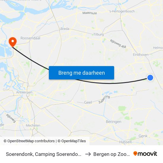 Soerendonk, Camping Soerendonk to Bergen op Zoom map