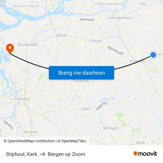 Stiphout, Kerk to Bergen op Zoom map
