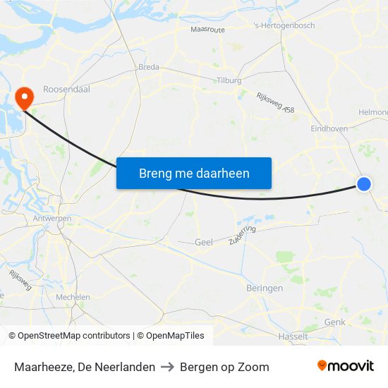 Maarheeze, De Neerlanden to Bergen op Zoom map