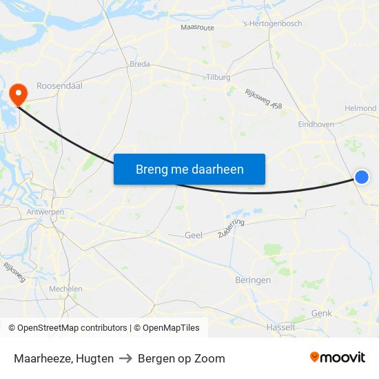 Maarheeze, Hugten to Bergen op Zoom map