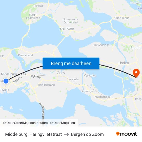 Middelburg, Haringvlietstraat to Bergen op Zoom map