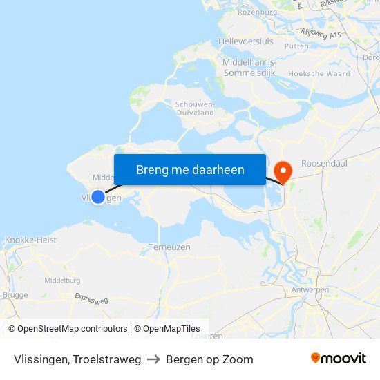 Vlissingen, Troelstraweg to Bergen op Zoom map