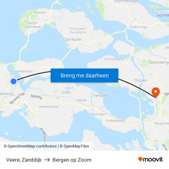 Veere, Zanddijk to Bergen op Zoom map