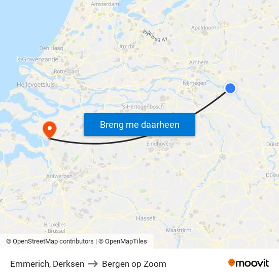Emmerich, Derksen to Bergen op Zoom map