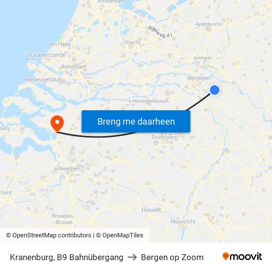Kranenburg, B9 Bahnübergang to Bergen op Zoom map