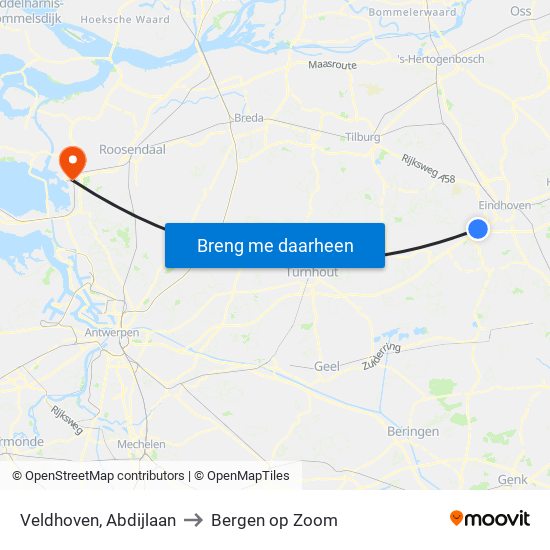 Veldhoven, Abdijlaan to Bergen op Zoom map