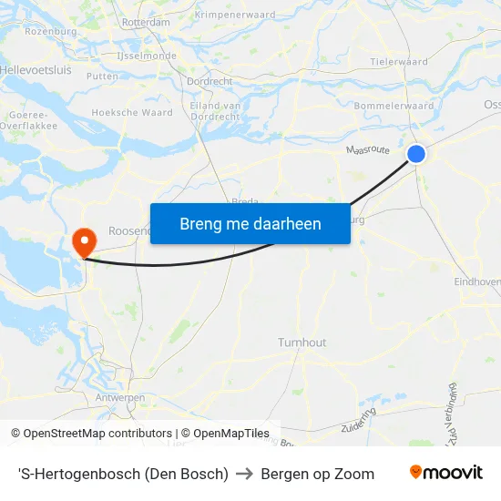 'S-Hertogenbosch (Den Bosch) to Bergen op Zoom map