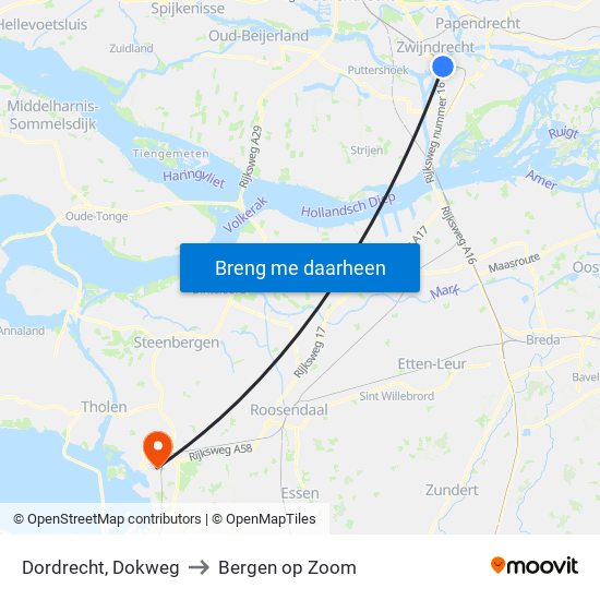Dordrecht, Dokweg to Bergen op Zoom map