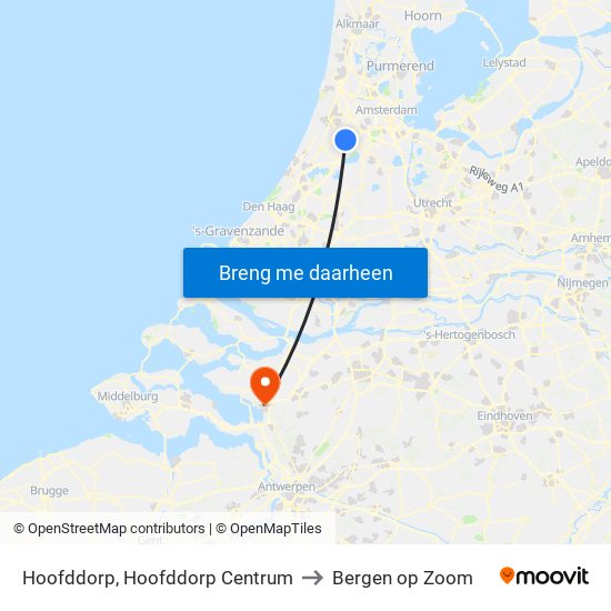 Hoofddorp, Hoofddorp Centrum to Bergen op Zoom map