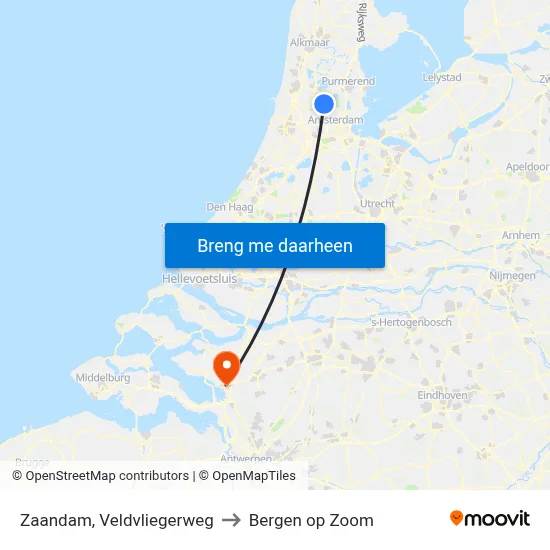 Zaandam, Veldvliegerweg to Bergen op Zoom map
