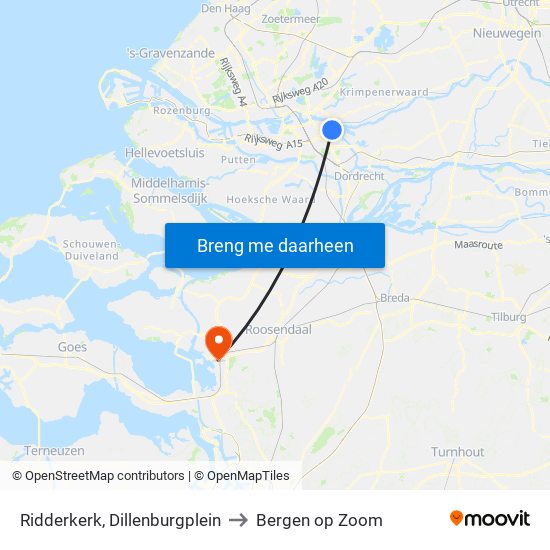 Ridderkerk, Dillenburgplein to Bergen op Zoom map