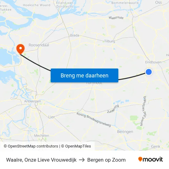 Waalre, Onze Lieve Vrouwedijk to Bergen op Zoom map