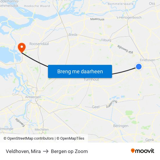 Veldhoven, Mira to Bergen op Zoom map
