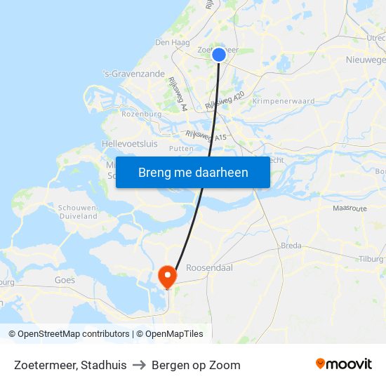 Zoetermeer, Stadhuis to Bergen op Zoom map