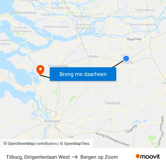 Tilburg, Dirigentenlaan West to Bergen op Zoom map