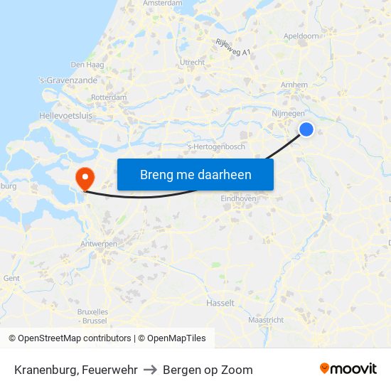 Kranenburg, Feuerwehr to Bergen op Zoom map