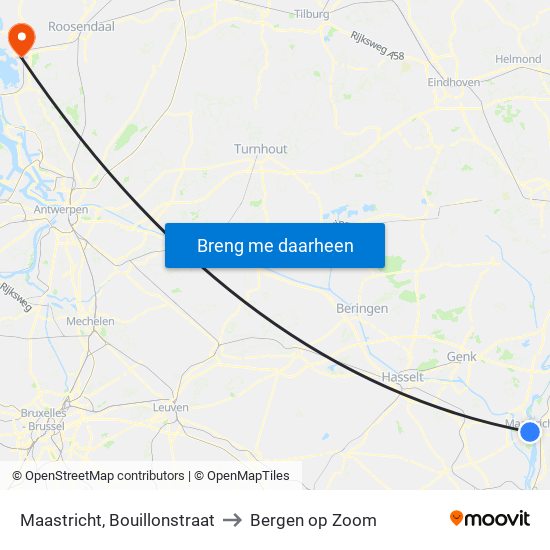 Maastricht, Bouillonstraat to Bergen op Zoom map