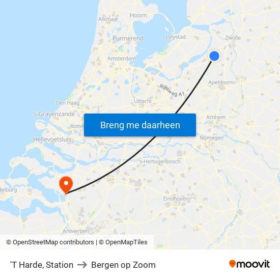 'T Harde, Station to Bergen op Zoom map