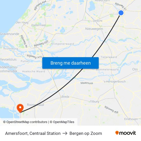 Amersfoort, Centraal Station to Bergen op Zoom map