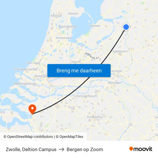 Zwolle, Deltion Campus to Bergen op Zoom map