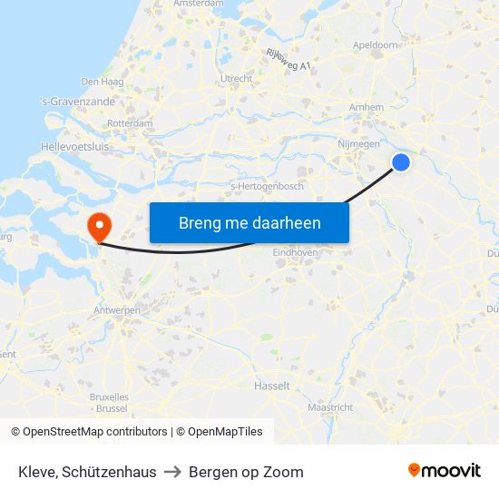 Kleve, Schützenhaus to Bergen op Zoom map