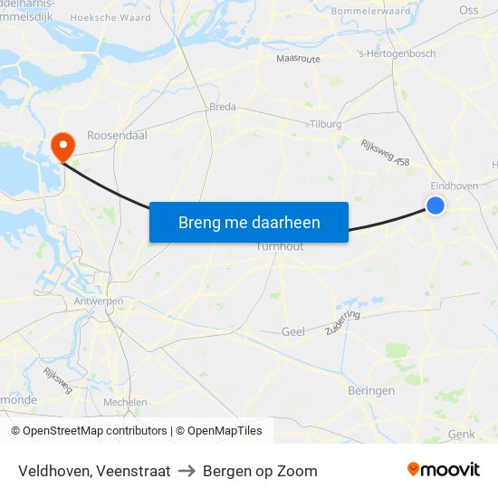 Veldhoven, Veenstraat to Bergen op Zoom map
