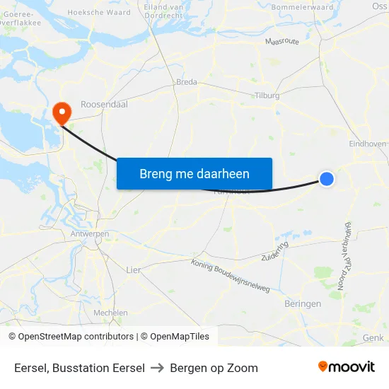 Eersel, Busstation Eersel to Bergen op Zoom map