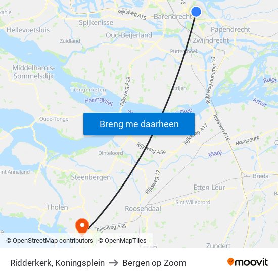 Ridderkerk, Koningsplein to Bergen op Zoom map