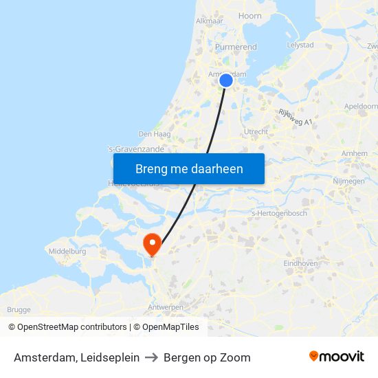 Amsterdam, Leidseplein to Bergen op Zoom map