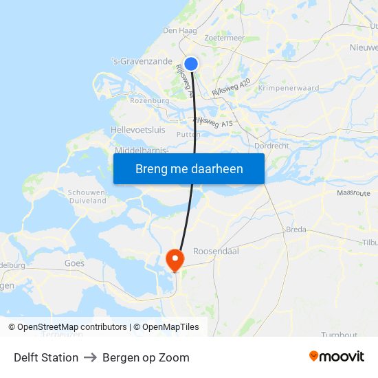 Delft Station to Bergen op Zoom map