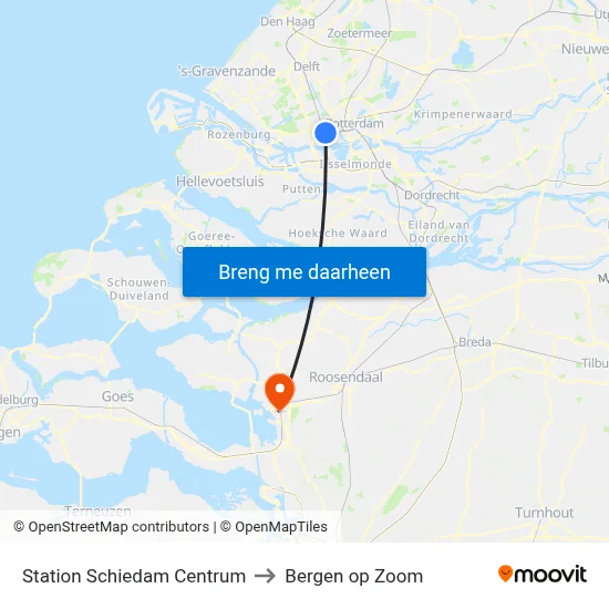 Station Schiedam Centrum to Bergen op Zoom map