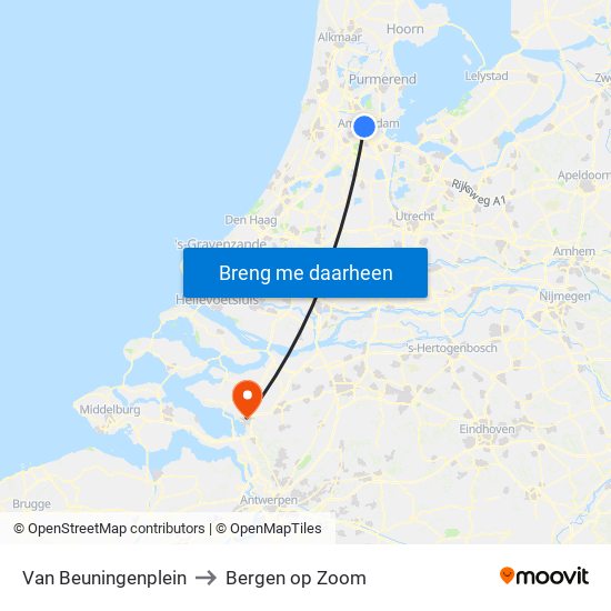 Van Beuningenplein to Bergen op Zoom map
