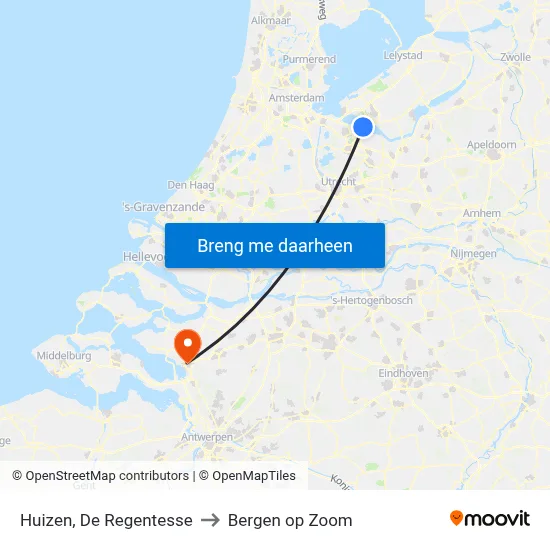 Huizen, De Regentesse to Bergen op Zoom map