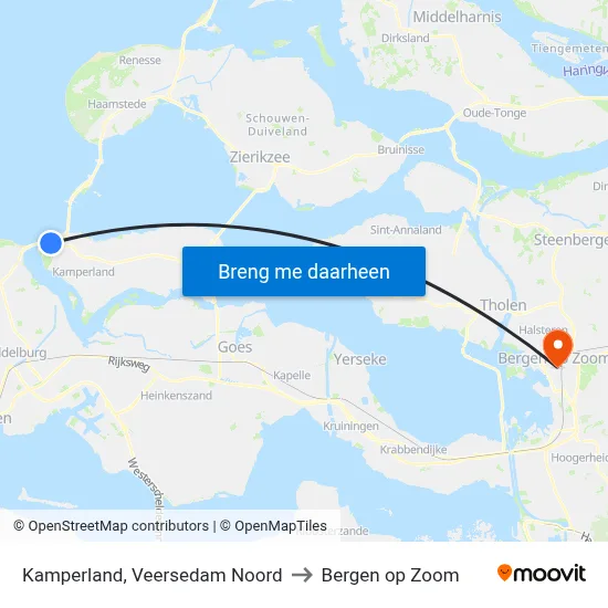 Kamperland, Veersedam Noord to Bergen op Zoom map