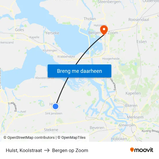 Hulst, Koolstraat to Bergen op Zoom map