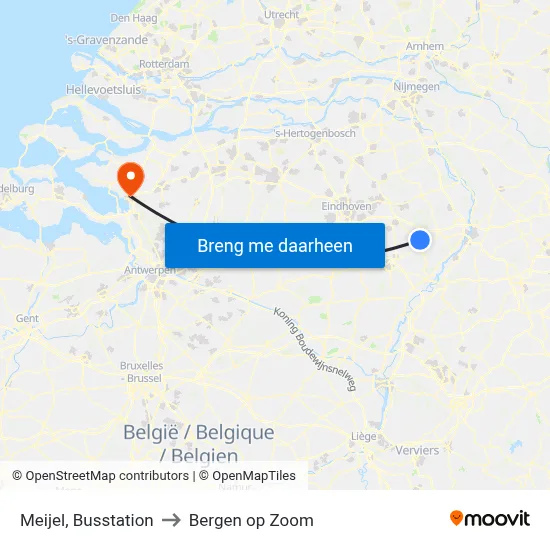 Meijel, Busstation to Bergen op Zoom map