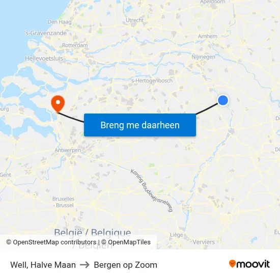 Well, Halve Maan to Bergen op Zoom map
