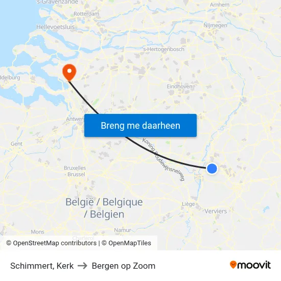 Schimmert, Kerk to Bergen op Zoom map