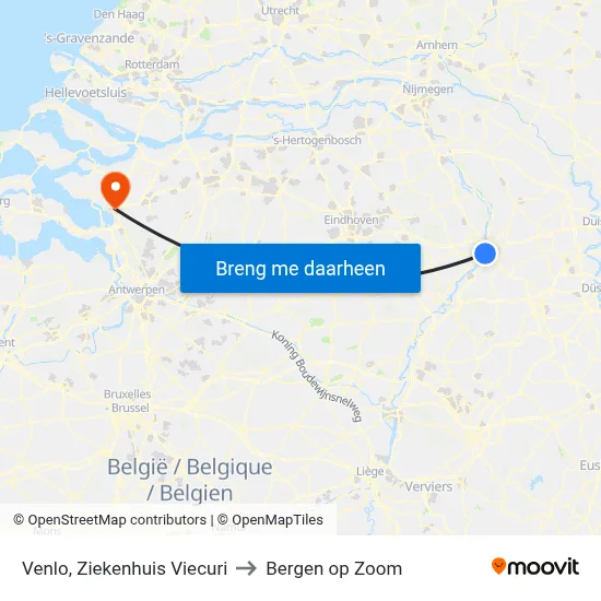 Venlo, Ziekenhuis Viecuri to Bergen op Zoom map
