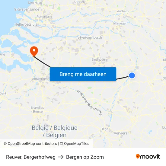 Reuver, Bergerhofweg to Bergen op Zoom map